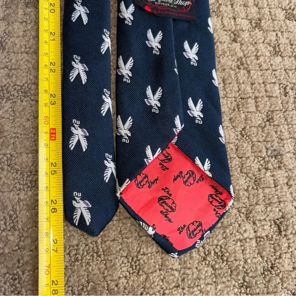 Men's vintage made in USA neck tie navy blue eagles polyester and silk